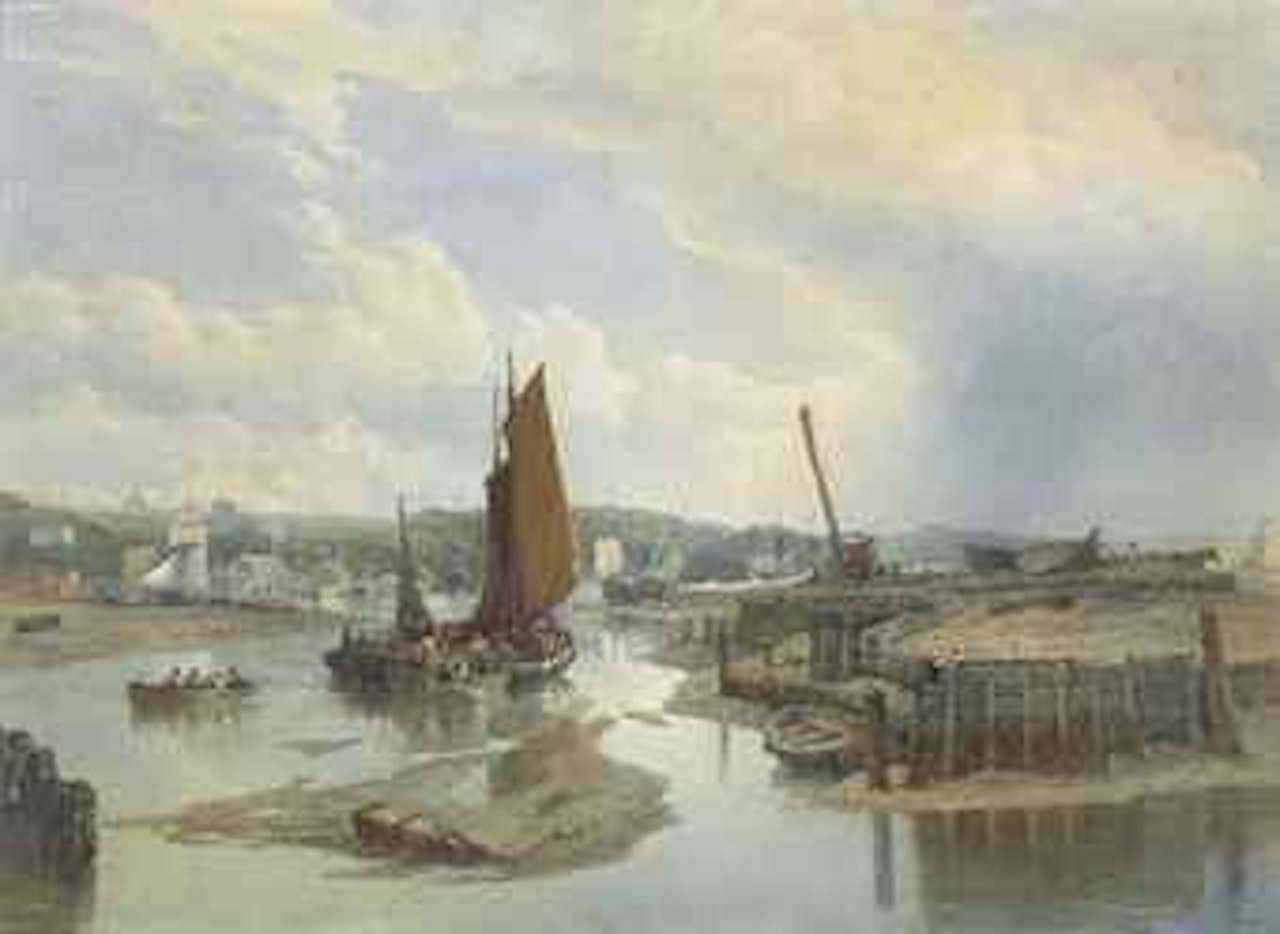 A town on an estuary at low tide by Edward Duncan