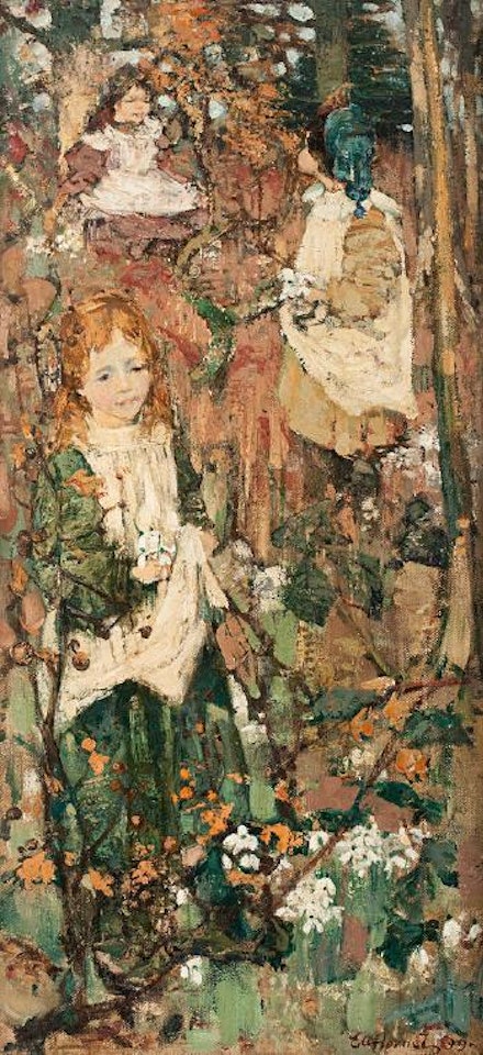 Gathering woodland flowers by Edward Atkinson Hornel