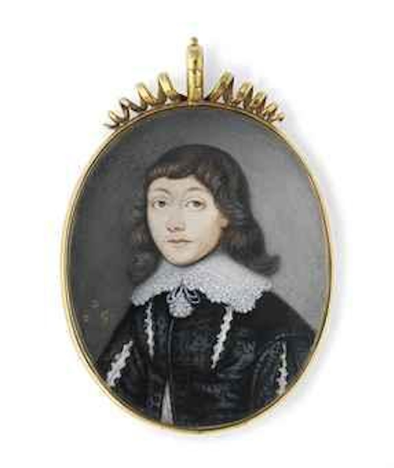 A boy called Abraham Cowley (1618-1667), in embroidered black silk doublet, slashed to reveal white shirt, lace lawn collar with tassels by David Des Granges