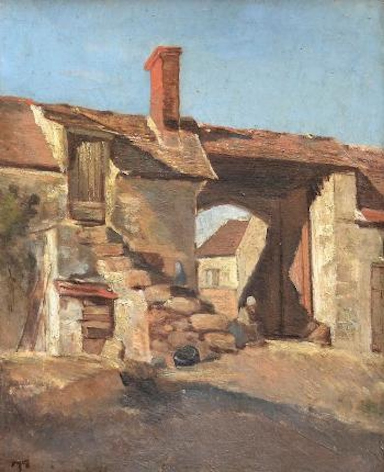 Dorfpartie mit sitzender Frau by Paul Désiré Trouillebert