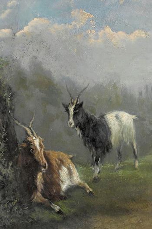 Zwei Ziegen auf der Wiese by Eugène Joseph Verboeckhoven