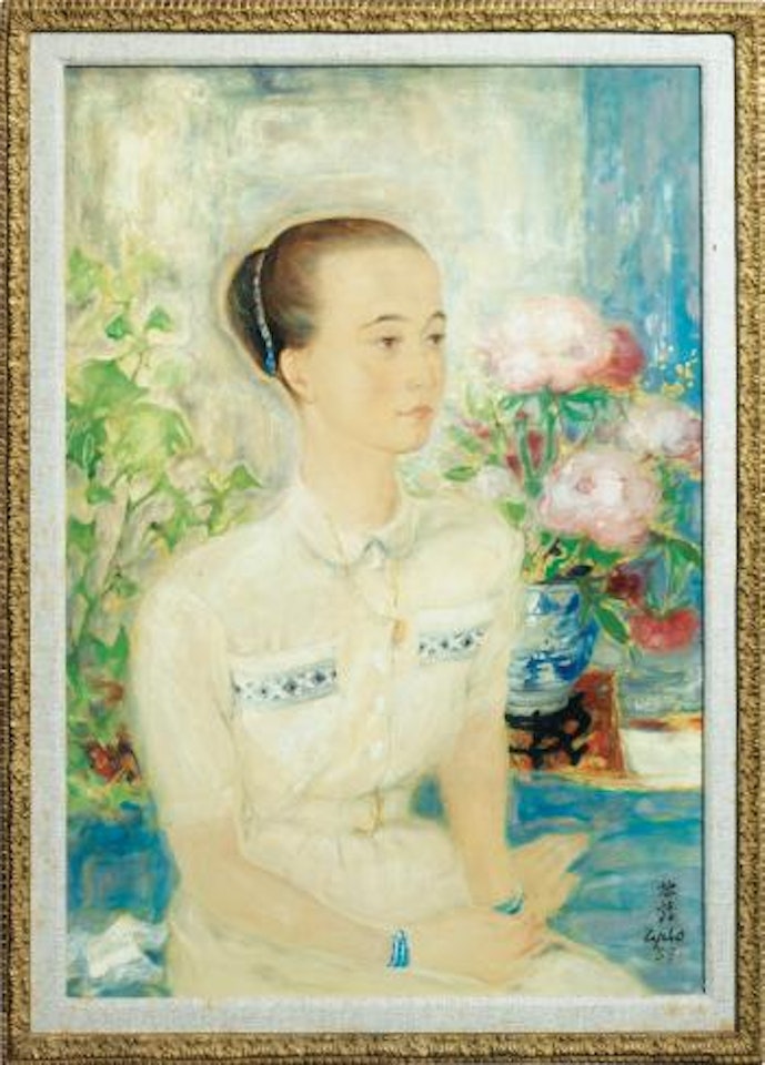Portrait De Femme Pres De Pivoines, 1958 by Le Pho