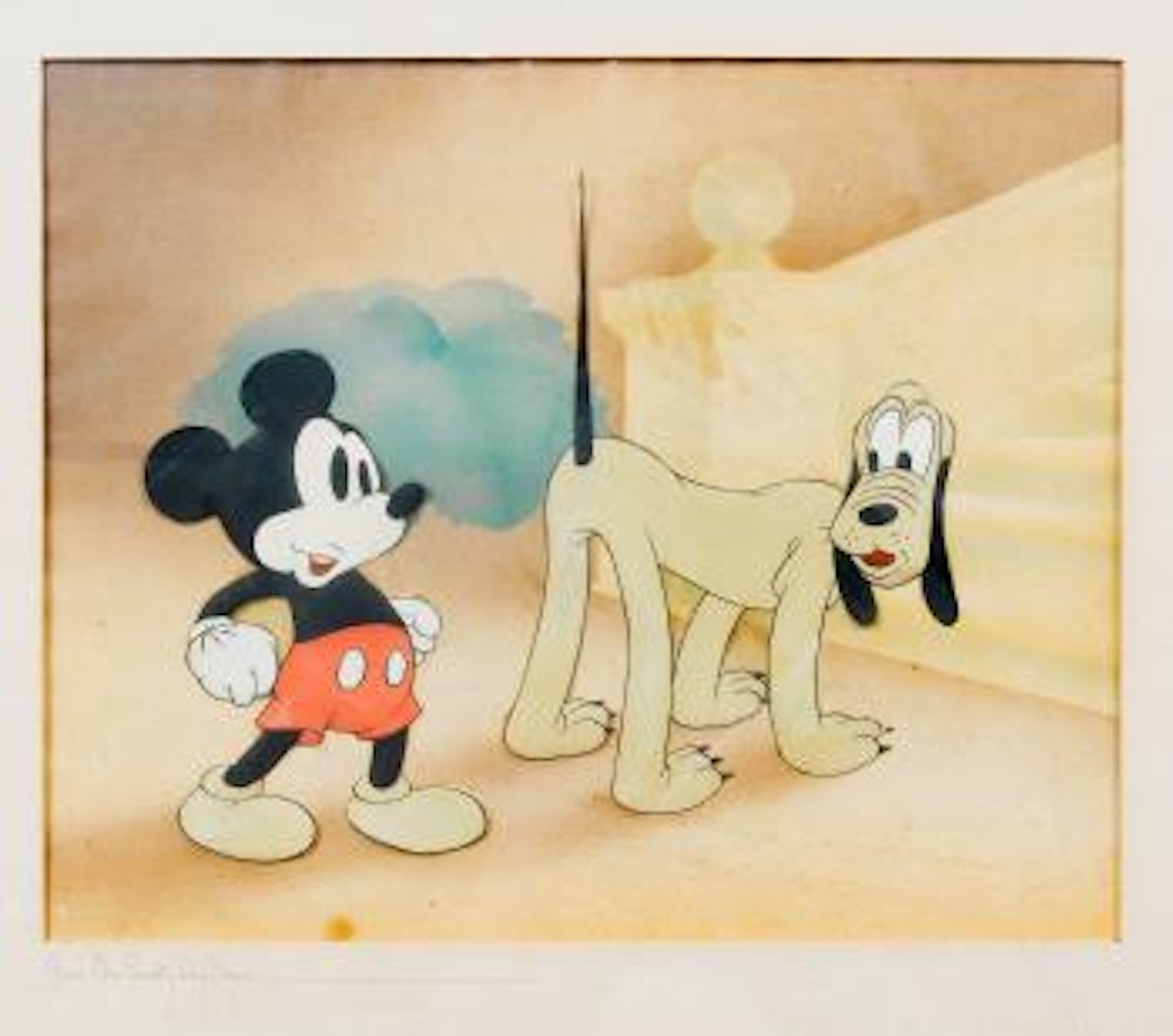 Mickey Mouse and Pluto next to staircase by Walt Disney Studios