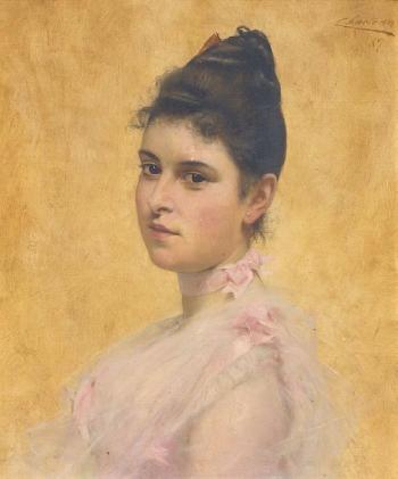 Elégante au noeud rose by Theobald Chartran
