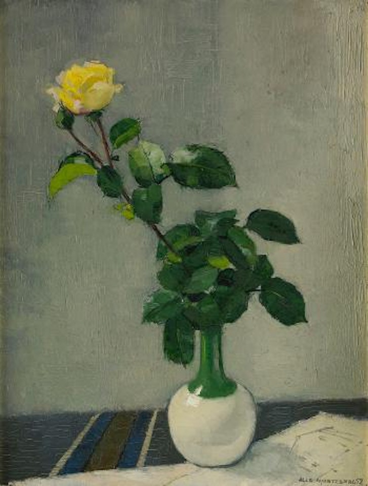 Stilleben med gul ros by Olle Hjortzberg