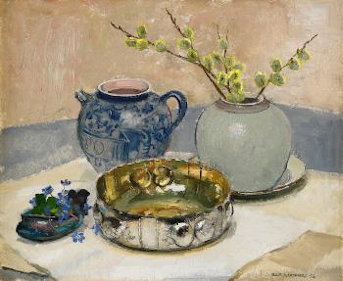 Stilleben med vaser by Olle Hjortzberg