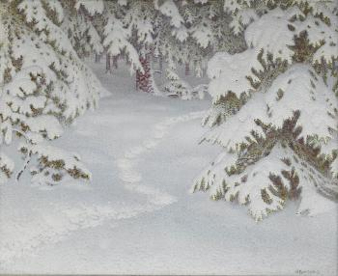 Spår i nysnö by Gustaf Fjaestad