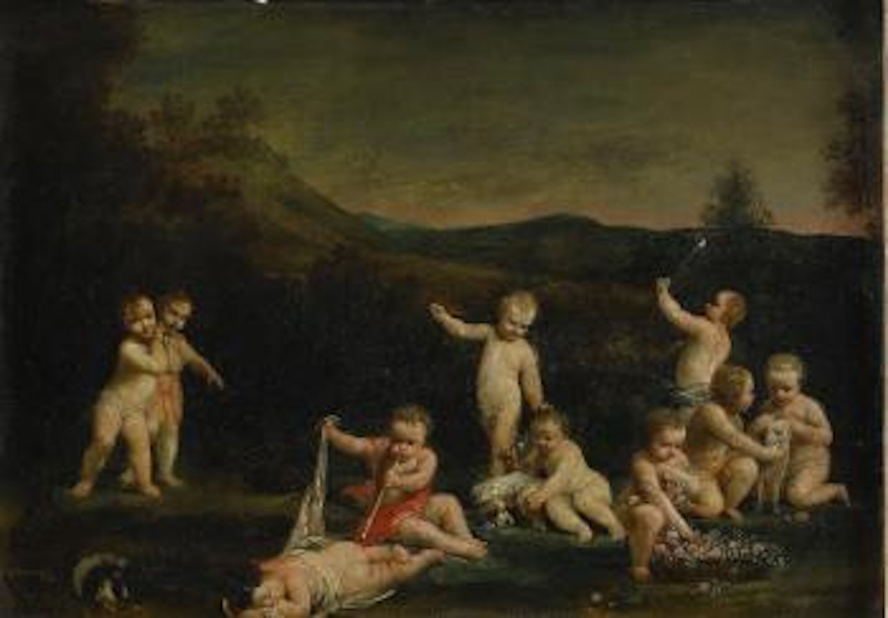Pastoralt landskap med puttis by Giuseppe Maria Crespi