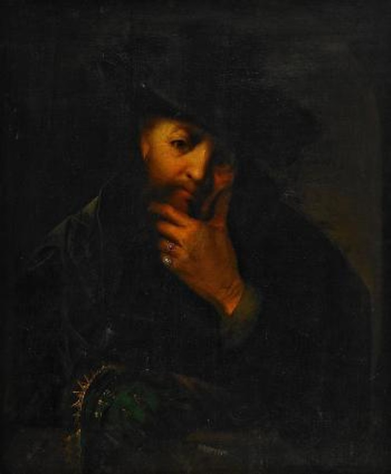 Porträtt föreställande man iförd svart rock och hatt - bröstbild by Christian Wilhelm Ernst Dietrich