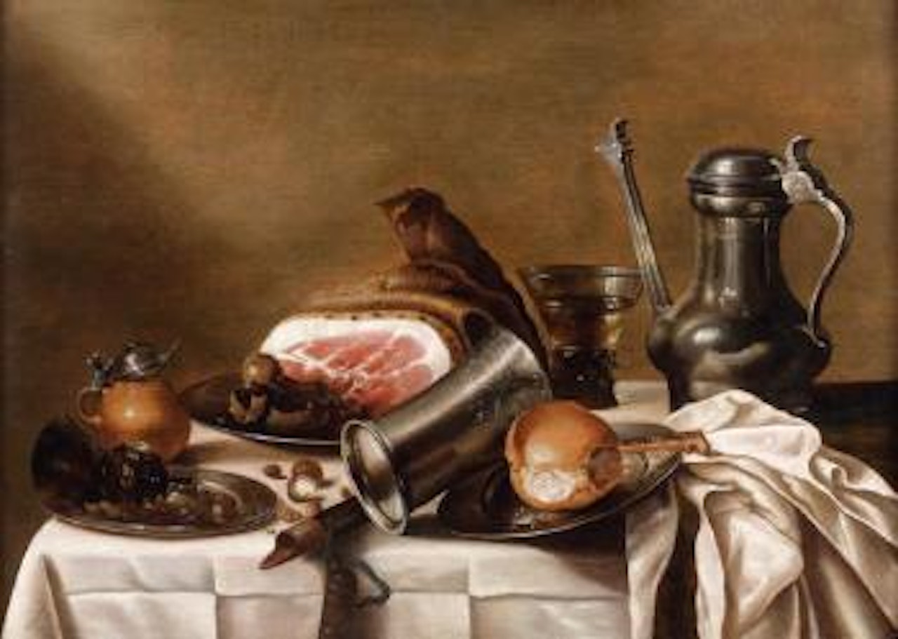 Nature morte aux pièces d'orfèvrerie et au jambon by Pieter Claesz by Dutch School