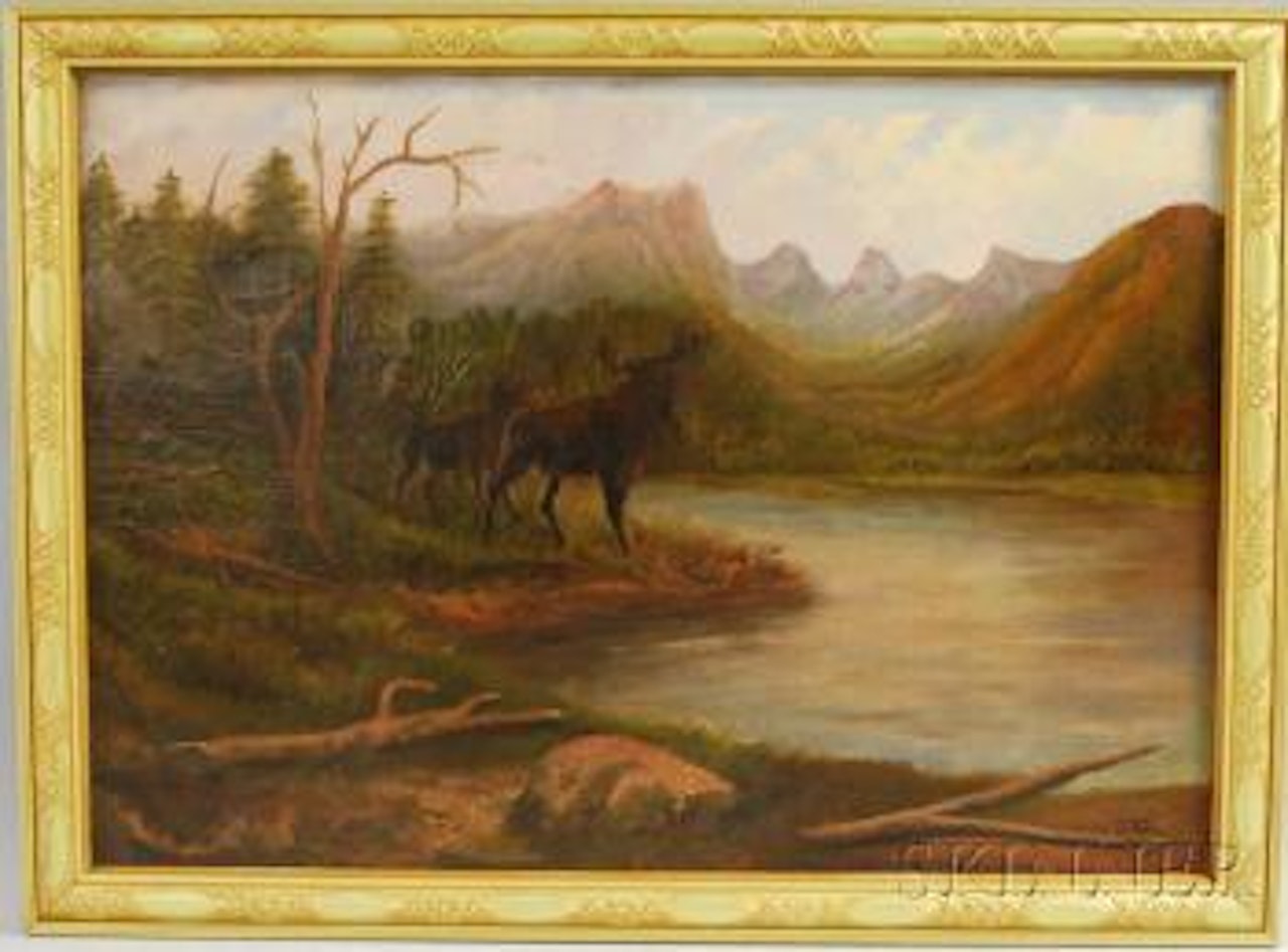 Landscape with moose by John Fery
