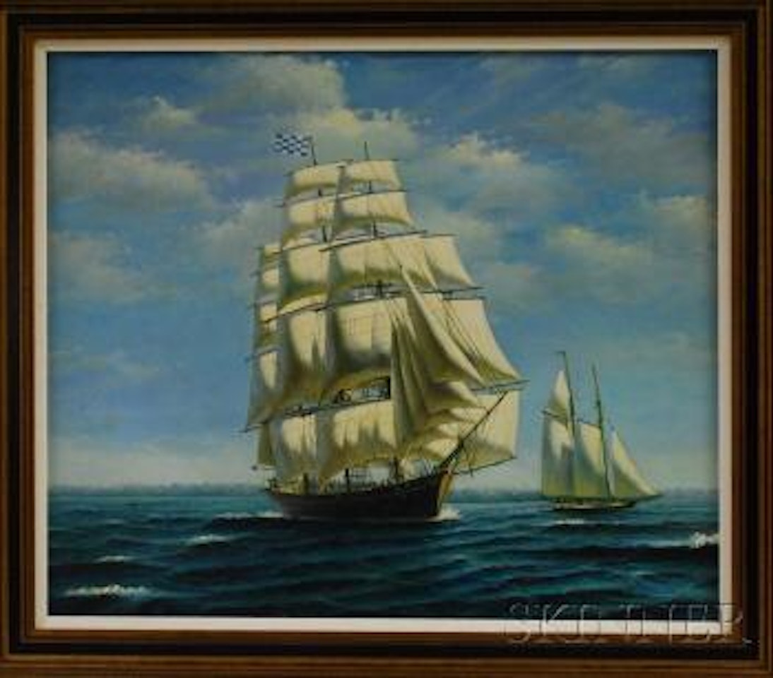 View of a three-masted sailing ship by Henry Scott