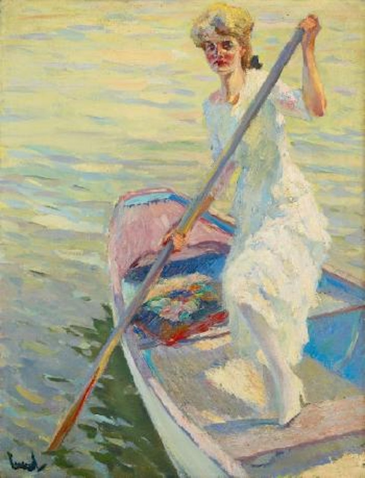 Stehendes Mädchen im Kahn by Edward Cucuel