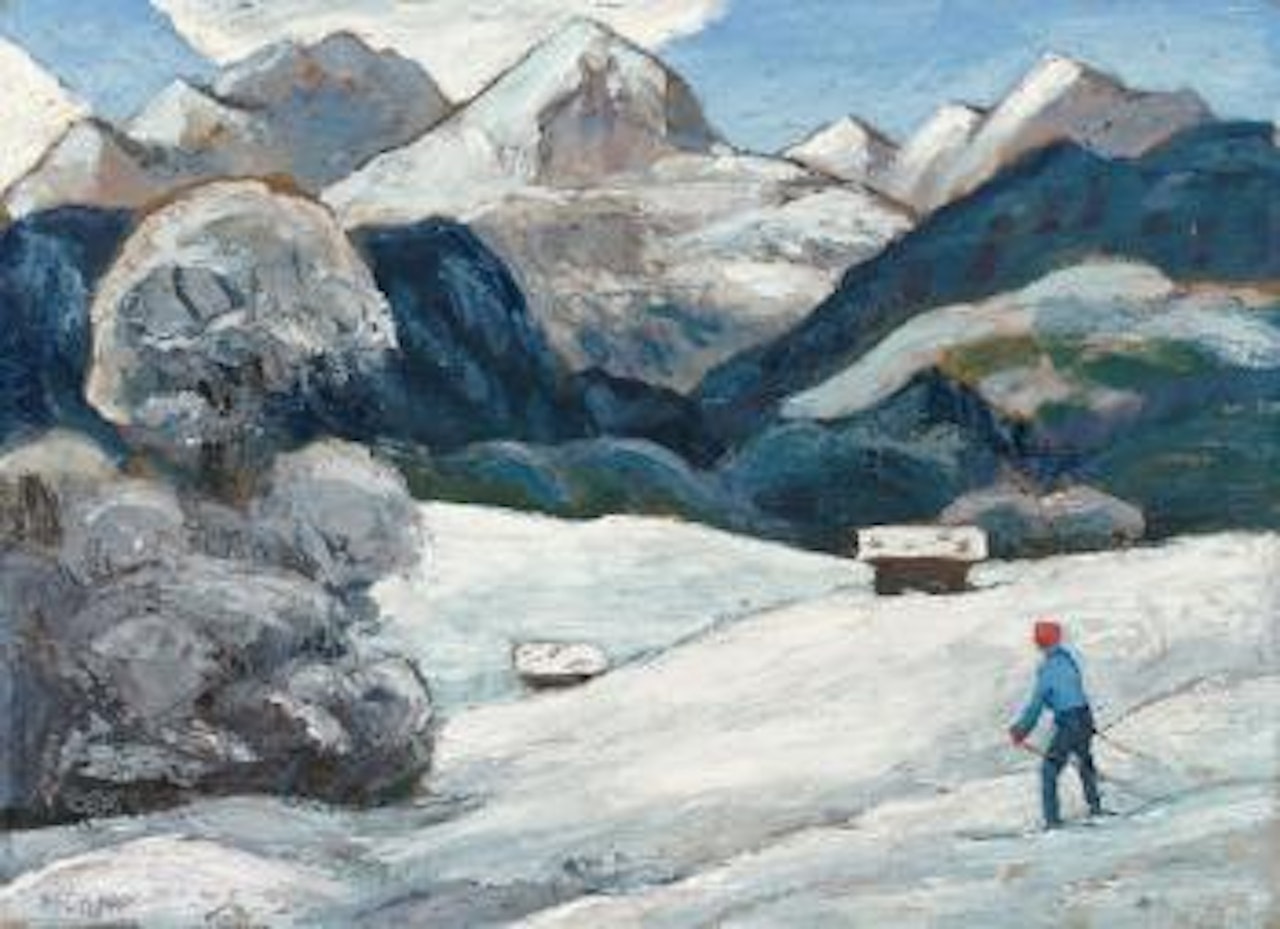 Winterlandschaft mit Skiläufer by Gabriele Münter