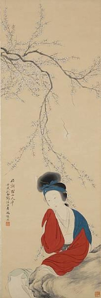 Woman and plum by Feng Chaoran