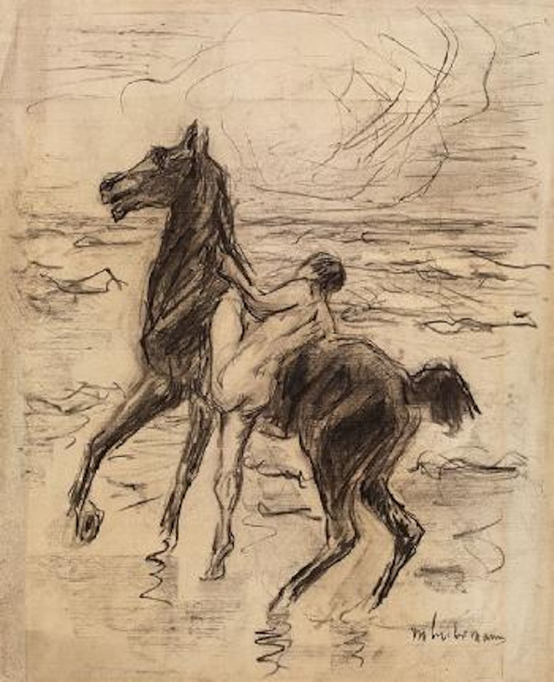 Nackter Reiter am Strande - Pferdebändiger by Max Liebermann