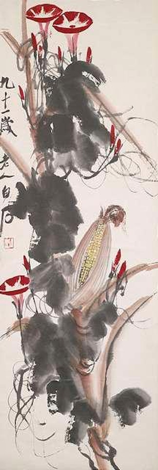 Maisstaude und rote Trichterwinden by Qi Baishi