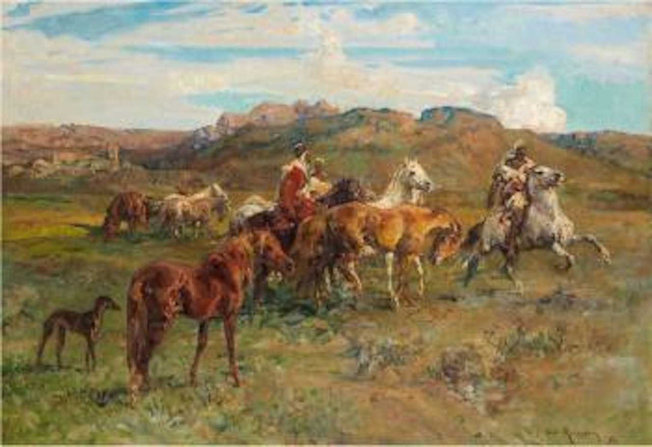 Cavaliers marocains et chevaux sauvages by Henri Émilien Rousseau