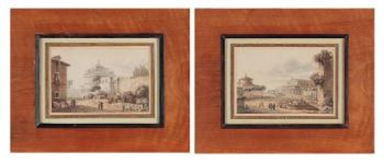 Vue du Château Saint-Ange et de la porte Castello à Rome. Vue de Sainte-Marie in Dominica à Rome by Victor Jean Nicolle