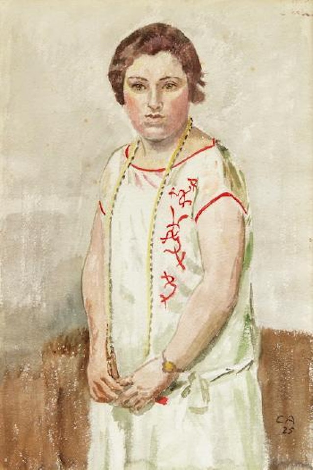 Stehendes Mädchen in rot besticktem, weissem Kleid by Cuno Amiet