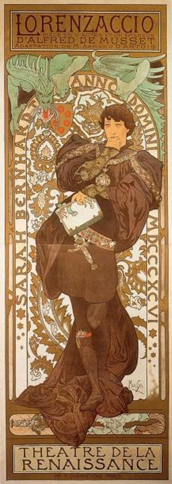 Théâtre Sarah Bernhardt - Tragique historie d'Hamlet, prince de Danemark avec Sarah Bernhardt by Alphonse Mucha