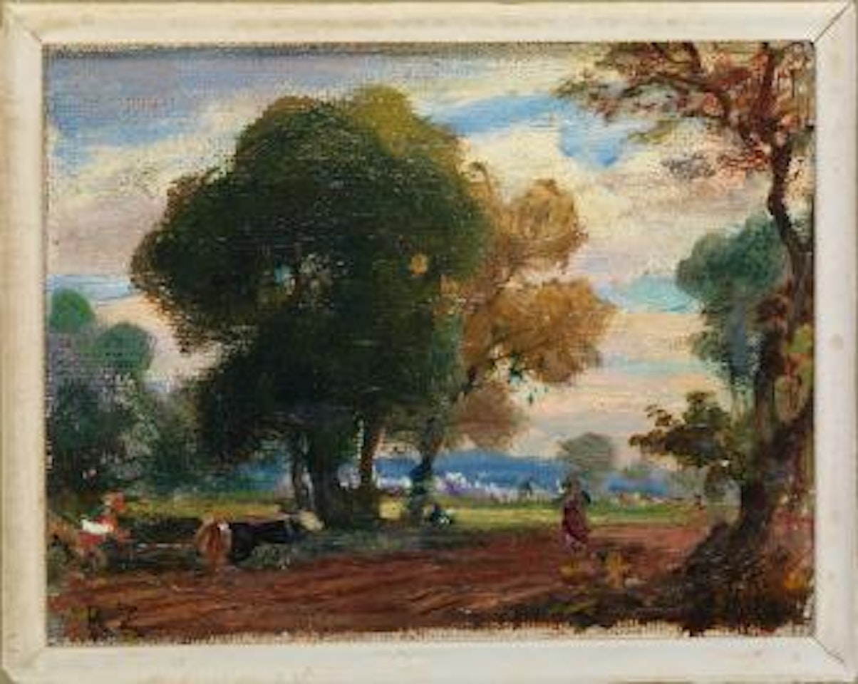Landschaft mit pflügendem Bauer und Sämann by Robert Zünd