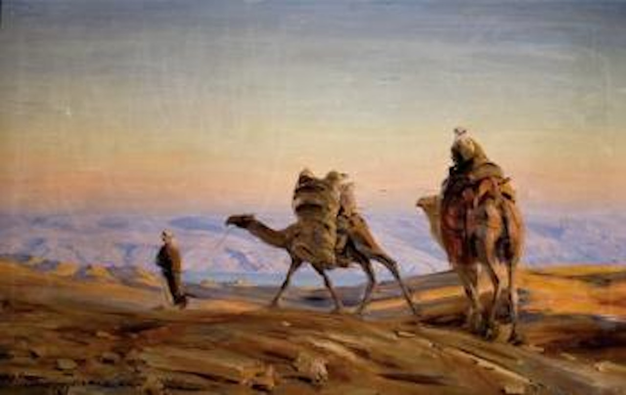 Camel caravan on the road to the Dead Sea by Ludwig Blum