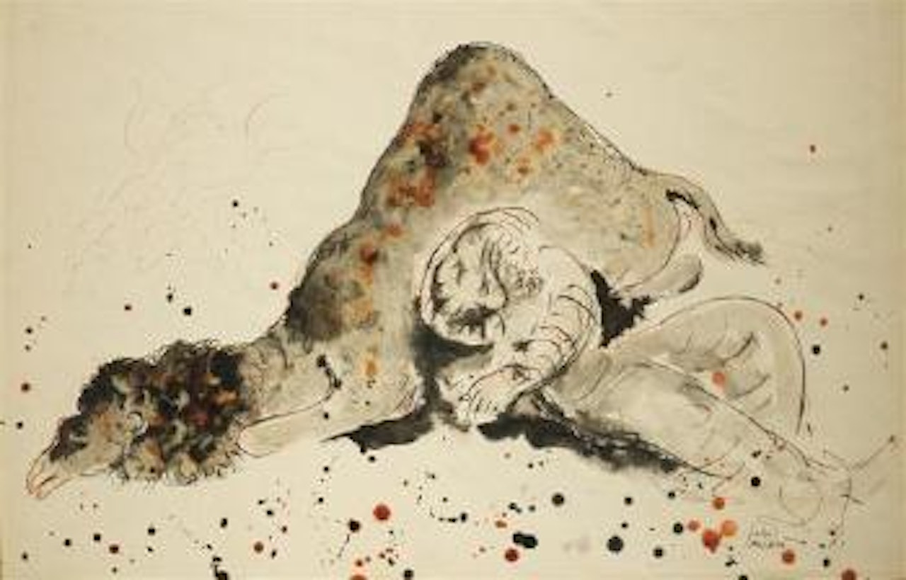 Man and camel at rest by Reuven Rubin