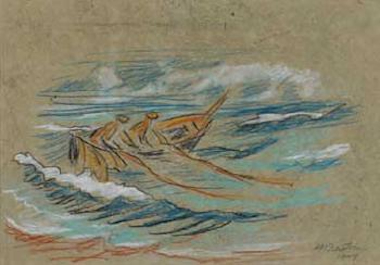 Fischerboot mit Netz by Max Pechstein