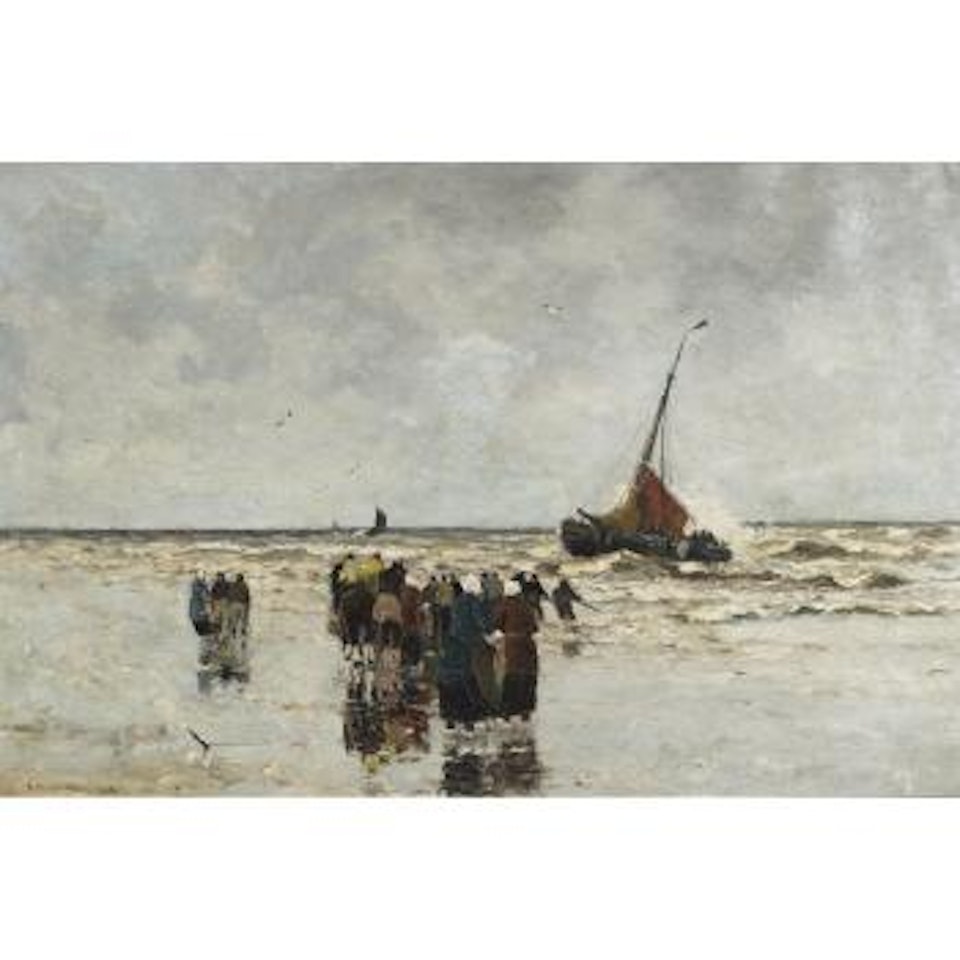 Fisherfolk on the beach hauling in the day's catch by Gerhard Arij Ludwig Morgenstjerne Munthe