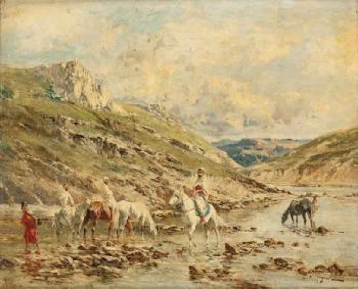Cavaliers traversant un oued by Victor Pierre Huguet