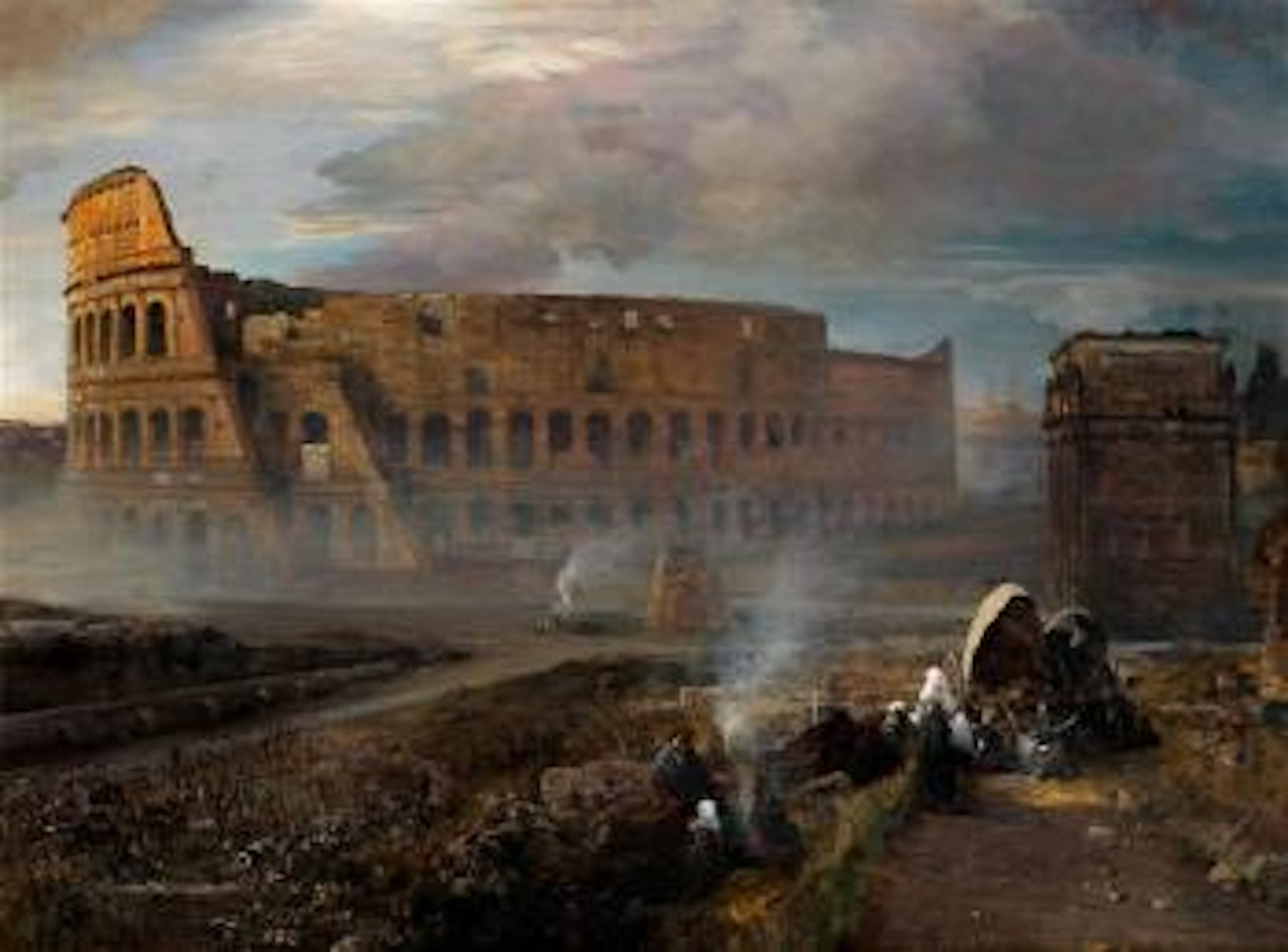 Des paysans se reposant devant le Colisée by Oswald Achenbach