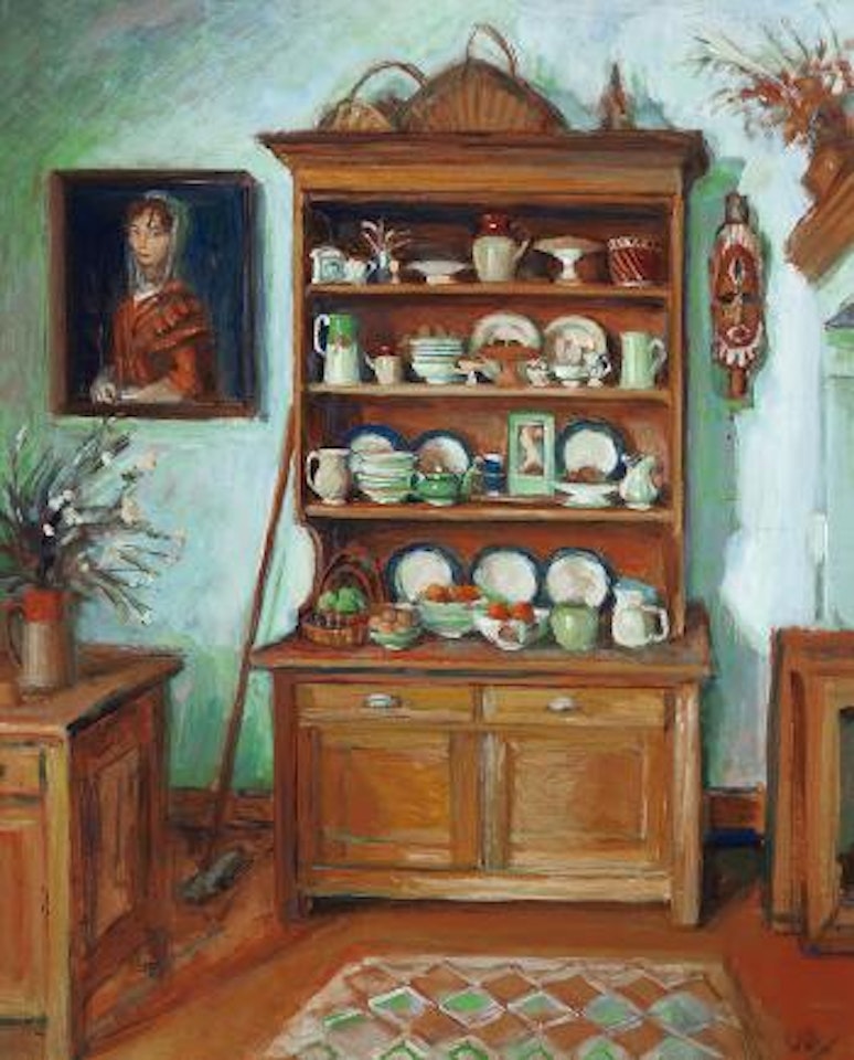 Blue kitchen dresser by Margaret Hannah Olley