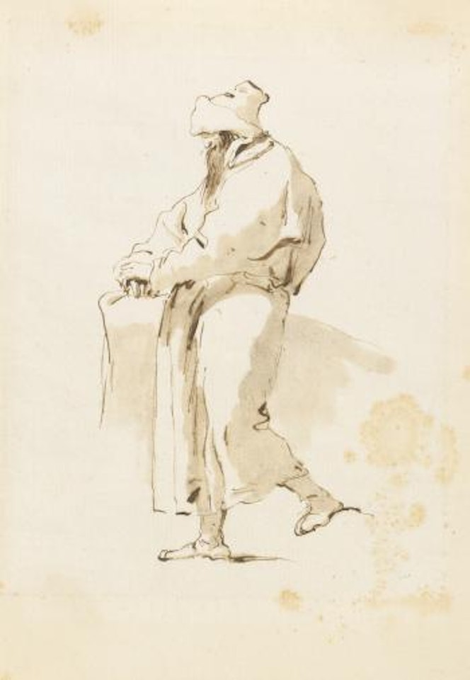 A Standing Figure, Seen In Profile, In a Long Coat And Wearing a Large Soft Hat by Giovanni Battista Tiepolo
