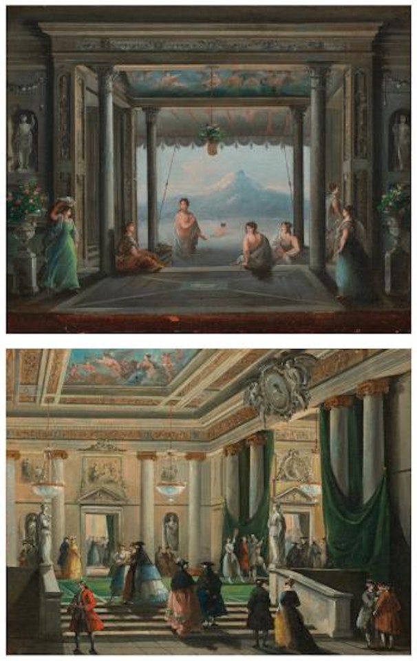 Figures In The Foyer Of La Fenice Theater, Venice; a Scene From "The Last Days Of Pompeii" Performed In La Fenice Theater, Venice by Giuseppe Bernardino Bison