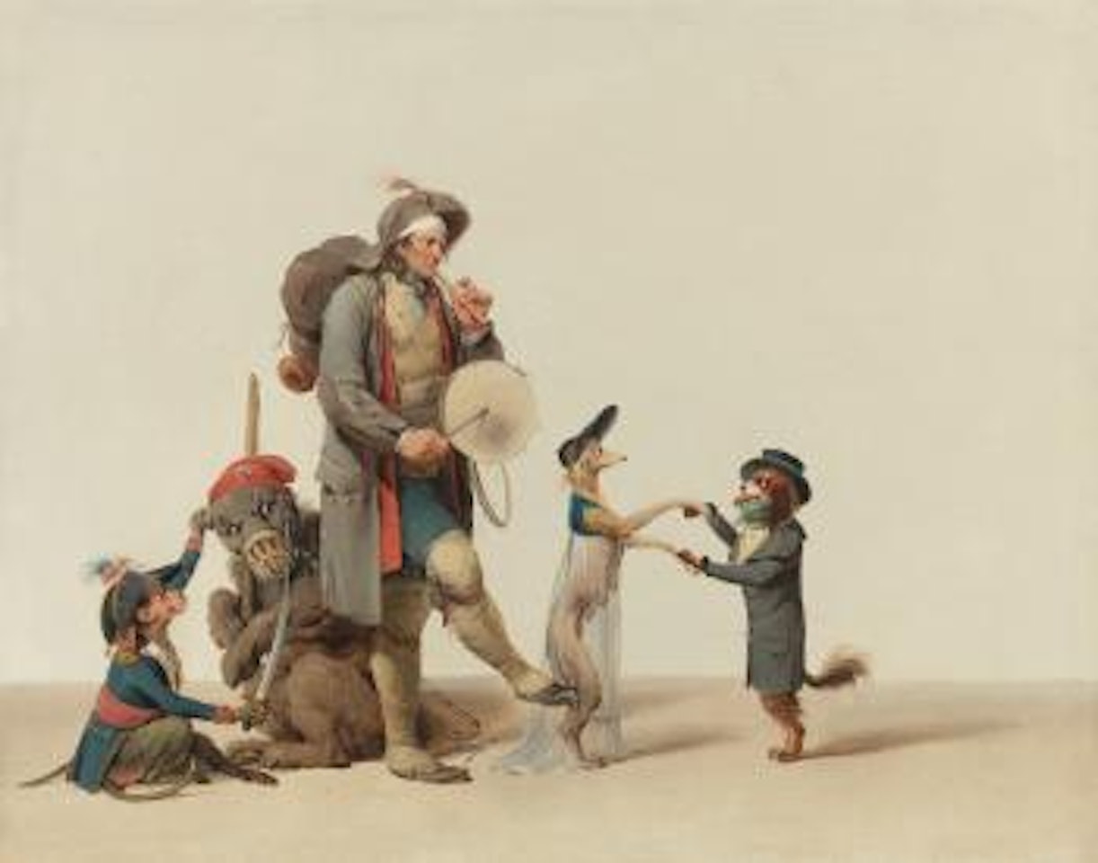 La Pièce Curieuse: An Animal Trainer With Dancing Dogs, a Bear And Monkey by Louis-Leopold Boilly