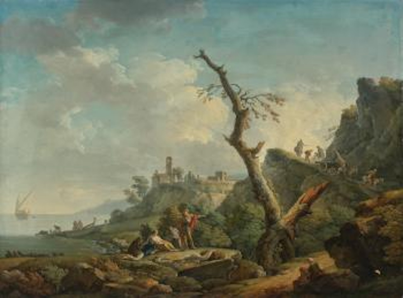 A River Landscape With Figures Reclining In The Foreground by Carlo Bonavia