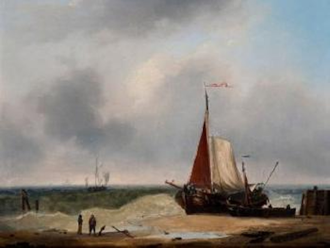 Navires sur une plage by Eugène Joseph Verboeckhoven