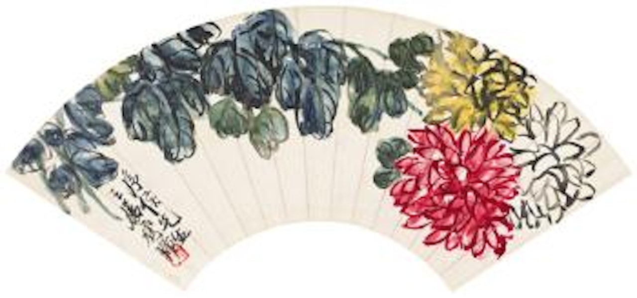 Three colors of chrysanthemum by Qi Baishi