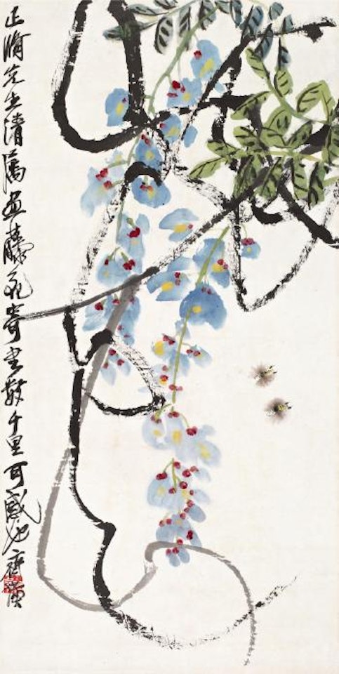 Wisteria and bees by Qi Baishi