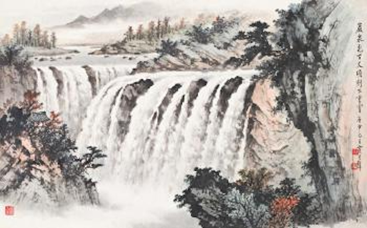 Majestic waterfall by Huang Junbi