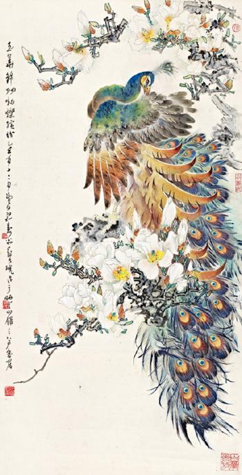 Magnolia and peacock by Zheng Naiguang