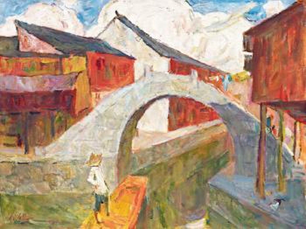 Ke bridge in waterside village by Luo Erchun