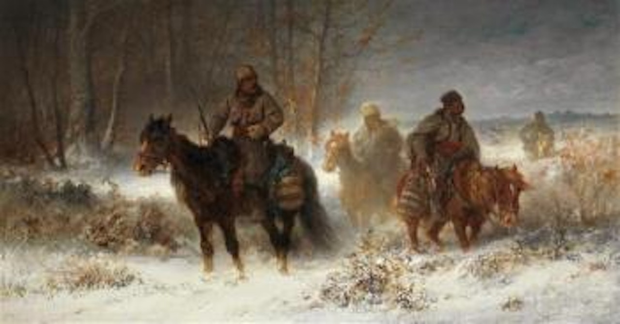 Cosaques à cheval dans un paysage hivernal by Adolf Schreyer