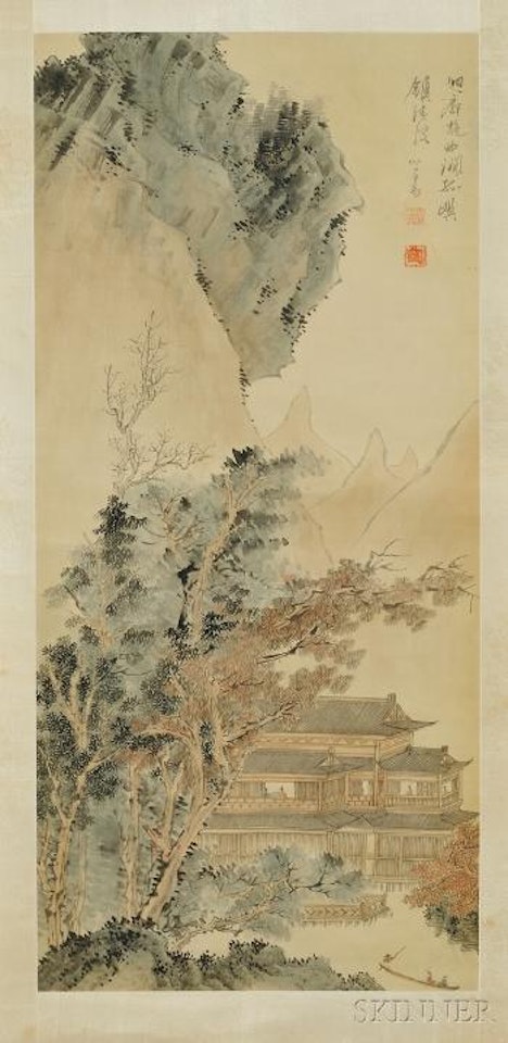 Landscape with a house in the wood by Pu Ru