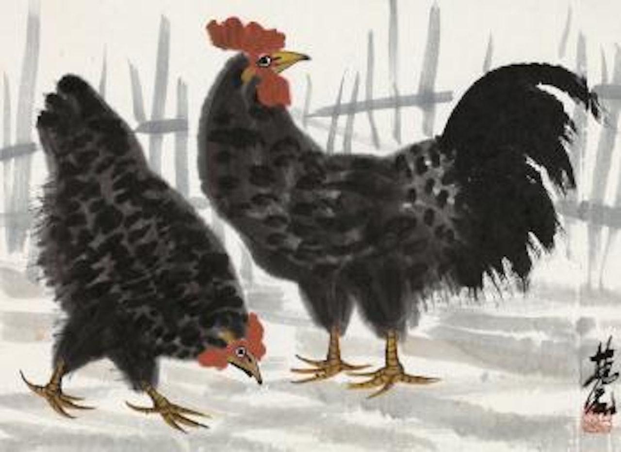 Double Roosters by Lin Fengmian