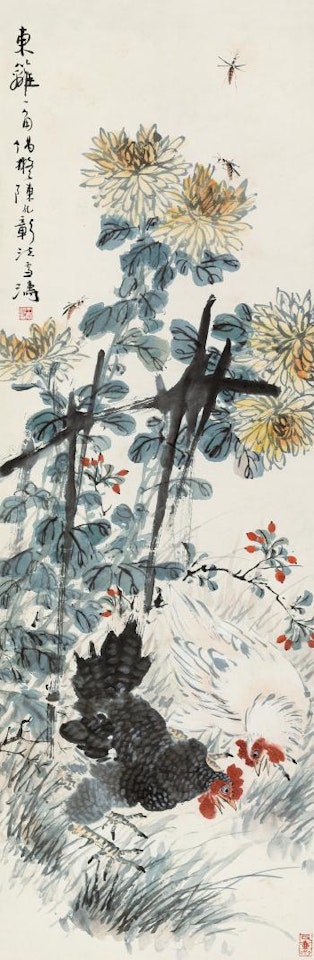 Roosters And Chrysanthemums by Wang Xuetao
