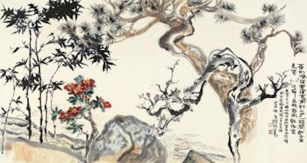 Pine, Plum And Bamboo by Cheng Shifa