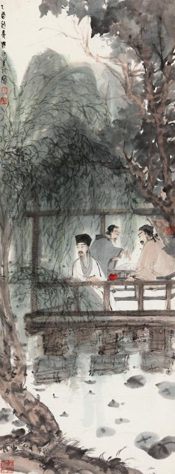 Scholars Playing Chess In Spring Pavilion by Fu Baoshi