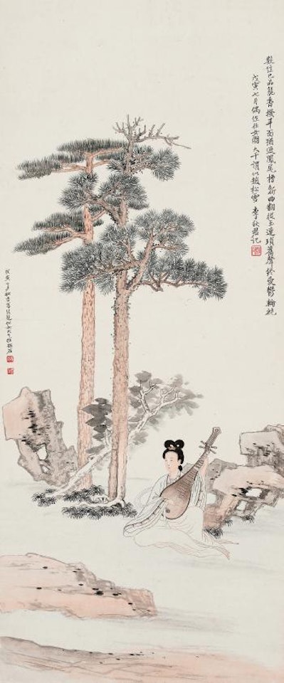 Beauty Under Pine Tree by Li Qiujun by Zhang Daqian
